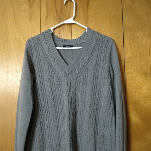 Women's Ralsey Knit Gray Crochet Accent Pullover V-Neck Sweater READ - Picture 2 of 5